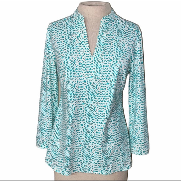 ellie kai Tops - Ellie Kai 4 White and Turquoise V-neck blouse 3/4